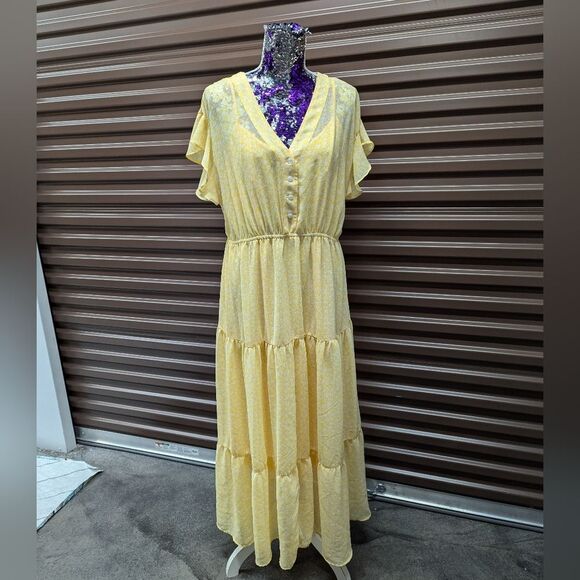 Ava & Viv Plus Size 0x Yellow & White Boho Country Chic Whimsical Maxi Dress - Picture 1 of 12